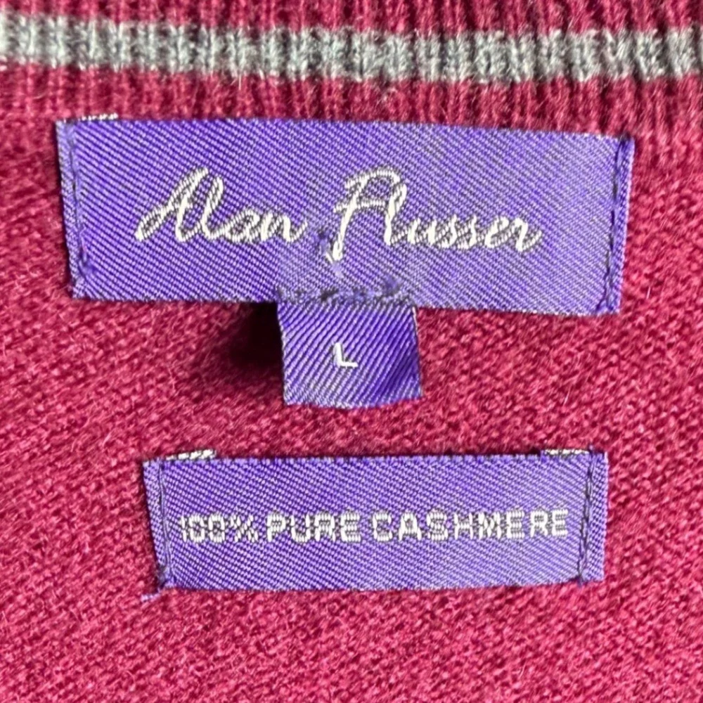 Alan Flusser 100% Cashmere V Neck Sweater Burgundy Mens Large